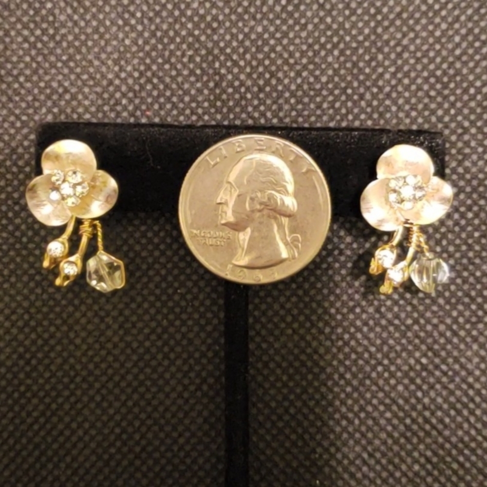 David Tutera Bridal Crystal & Gold Tone Flower Earrings - Picture 4 of 10